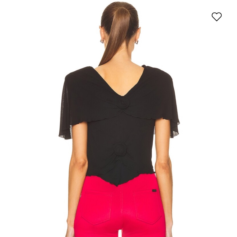 Saint Laurent Black Ruffled Rose Padded Shoulder Top - Picture 2 of 15